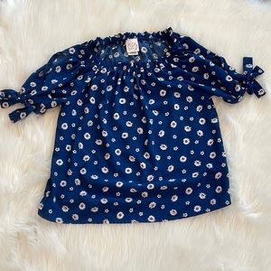 Heart & Arrow Blue Floral Cold Shoulder Tee (10/12)